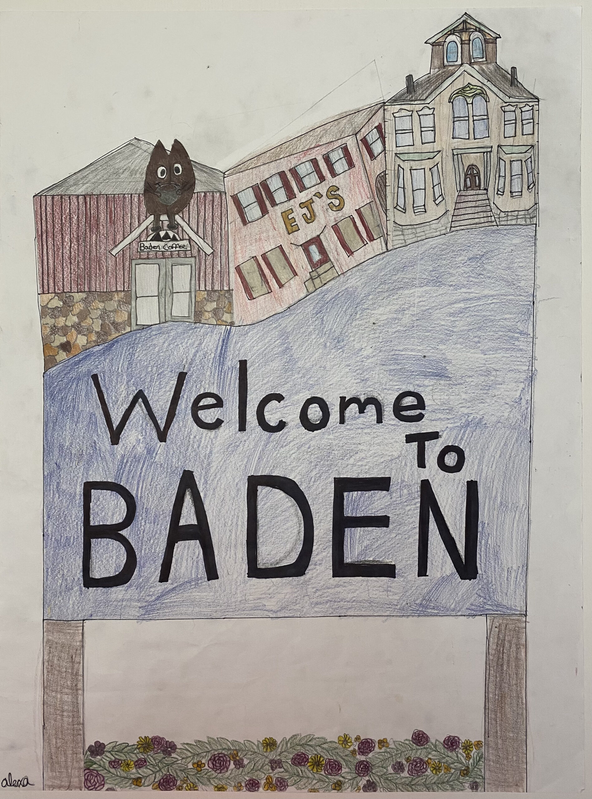 welcome to Baden sign by Alexa